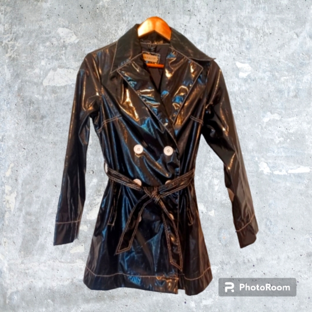 90s Y2k Vinyl Black Jacket Peacoat S Trash Bag The Craft
